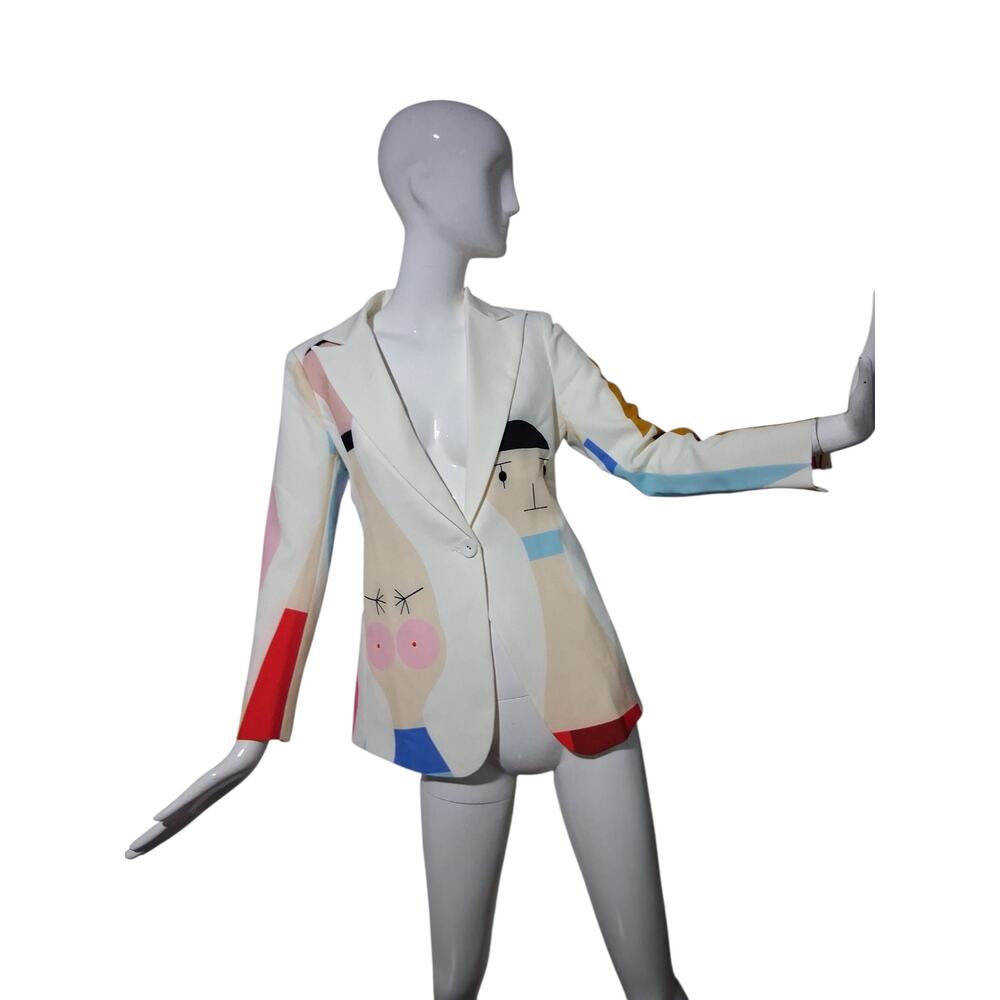 White Abstract Print Women's Blazer